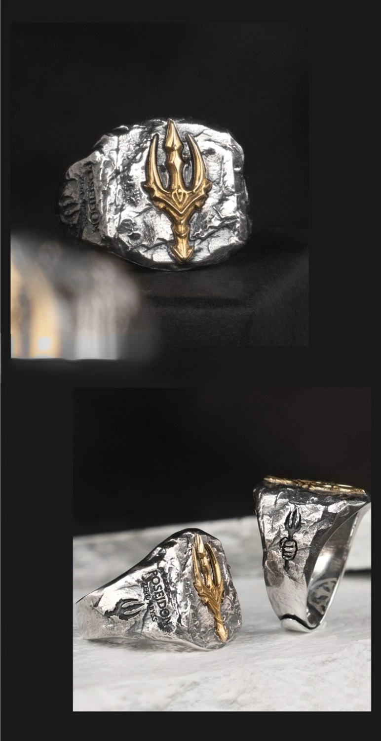 New 2023 Vintage Fashion Trident Ring Unisex Hip-hop Punk Open Ring Banquet Jewelry Accessories Gift