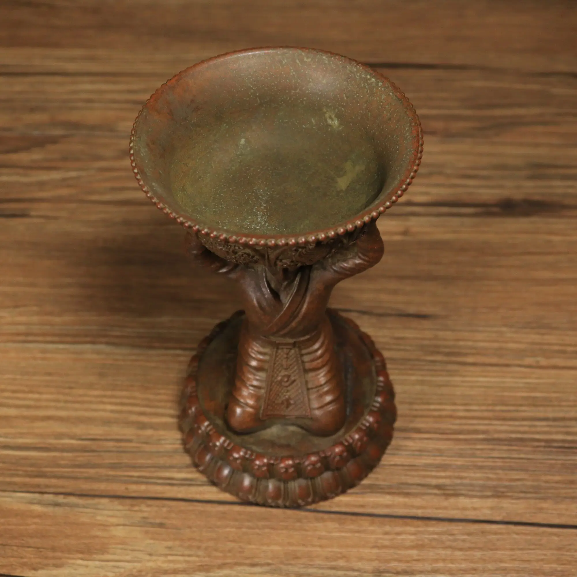 Antique Solid Brass Kneeling Figure Oil Lamp Vintage Chinese Home Decor