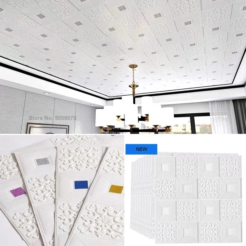 1-10Pcs 70cmx1m 3D Ceiling High Quality Wall Sticker Self-adhesive Foam Panel Wallpaper Bed Room Home Decoration Waterproof