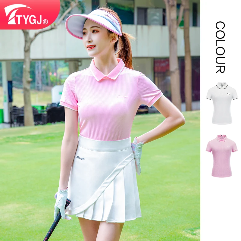 

TTYGJ summer new fashion fashionable golf short-sleeved unique design pink women's polo shirt badminton clothing TTYGJ summer ne