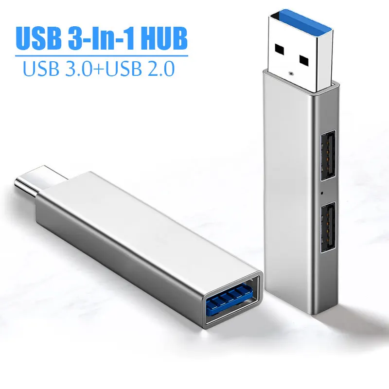 USB 3.0 Type-c Hub Splitter, 3-Port Data USB Hub Extender With USB C Adapter Applicable For  MacBook Air, Notebook PC, Laptop