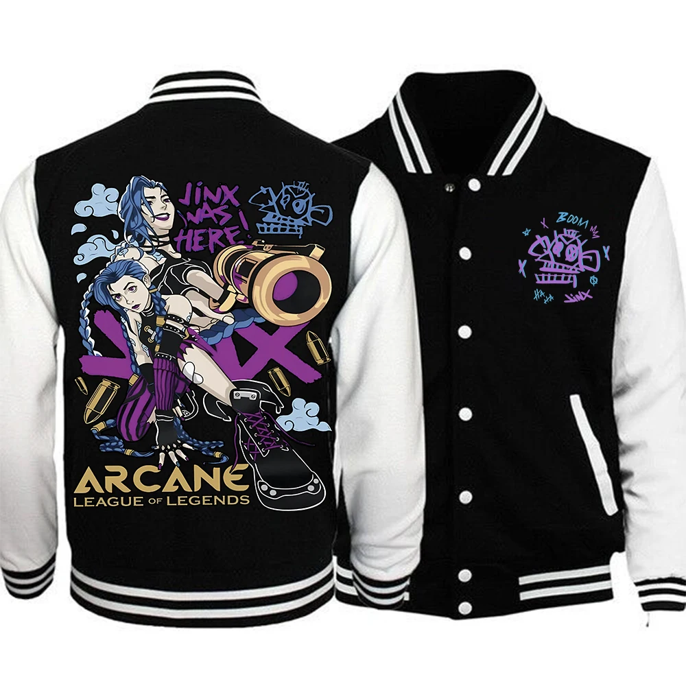 Arcane-jinx-Chaqueta de béisbol con capucha para hombres y mujeres, uniforme de béisbol, regalo para fanáticos, Harajuku