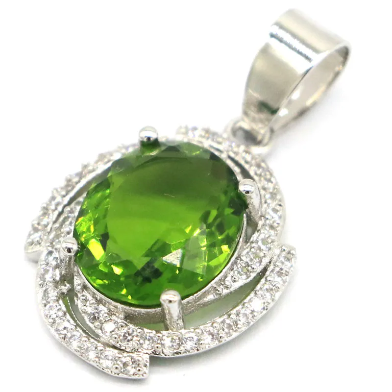 Buy 2 Get 1 Free 27x16mm Stunning 2.6g Green Peridot Pink Kunzite CZ Women Daily Wear Silver Pendant