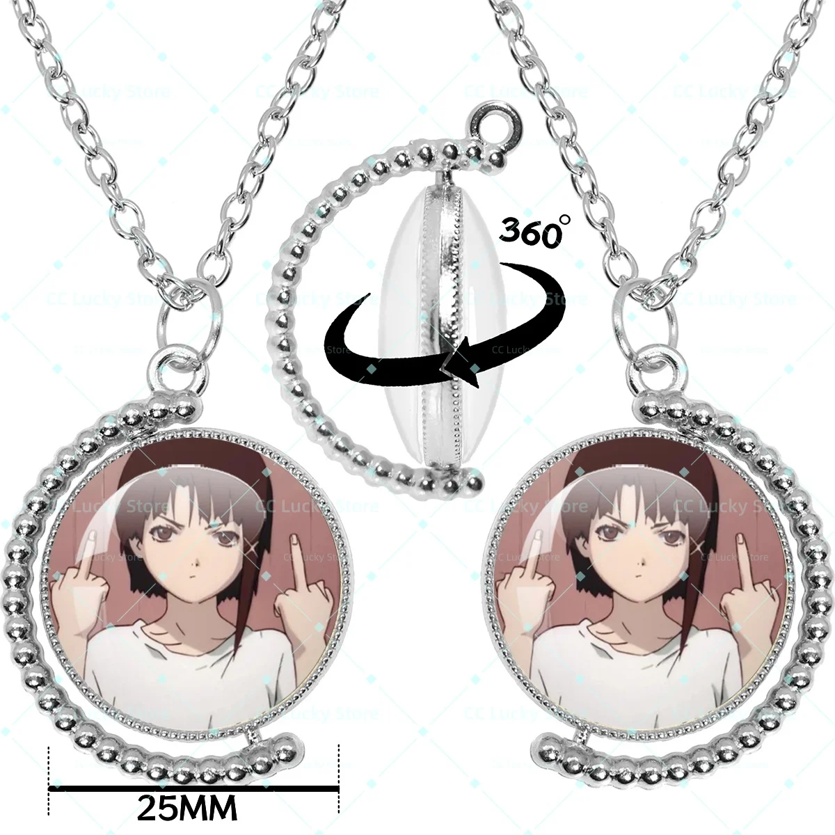 Serial Experiments Lain Glass Round Pendant Necklaces God of the Wired Lain Iwakura Accessories Charms Jewelry Cosplay Fans Gift