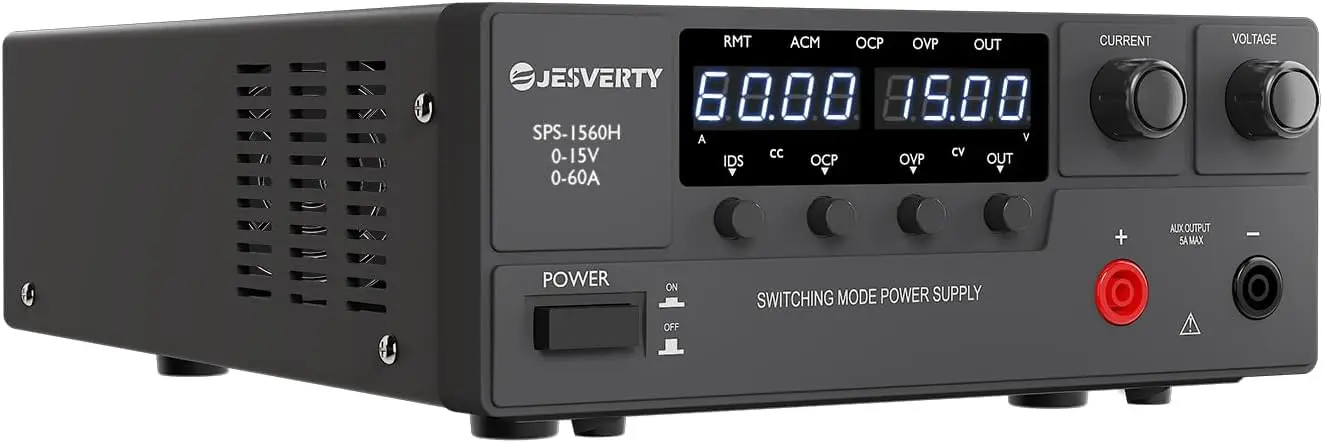 DC 0-15V 0-60A 900W DC Regulated Bench Power Supply,Encoder Knob, Output On/Off Switch, 4-Digit LED Display, OVP & OCP, Aux