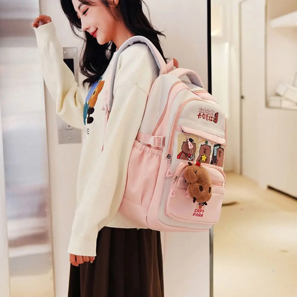 

Модный рюкзак с изображением капибары в повседневном стиле, школьная сумка большой вместимости, милая повседневная школьная сумка с подвеской