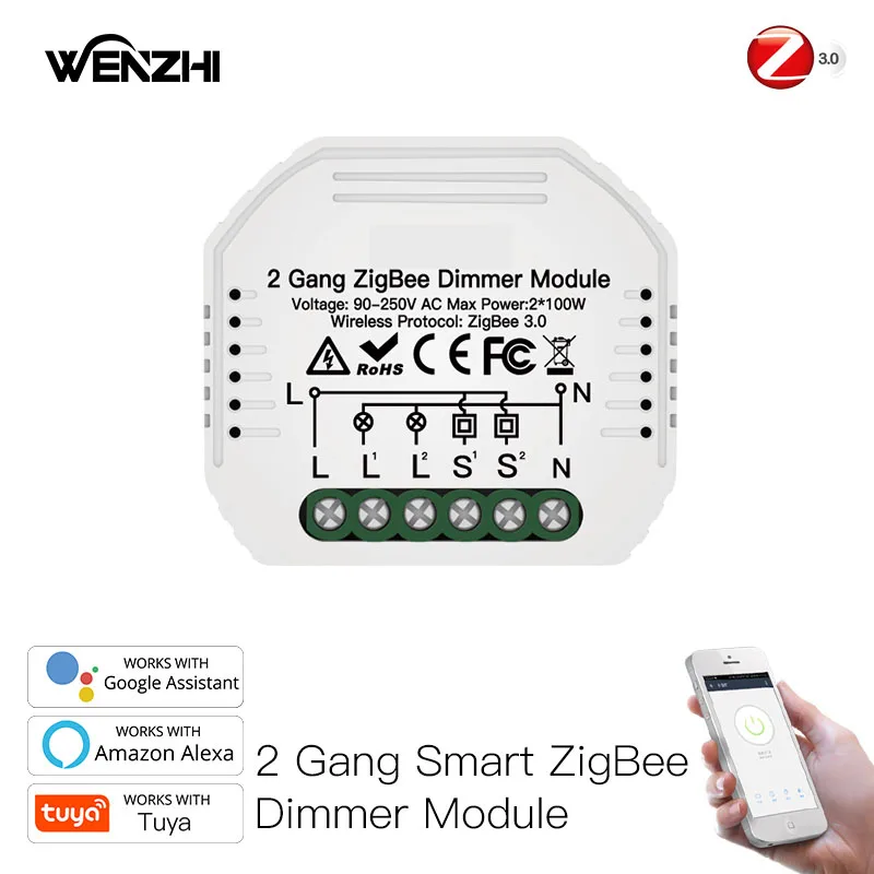 

ZigBee 2-бандовый диммер, 1/2-сторонний светодиодный модуль переключателя света «сделай сам», автоматизация, пульт дистанционного управления, Smart Life Tuya Alexa Google Home Assistant