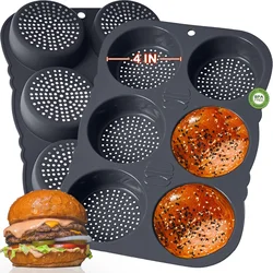 Hamburger Bun Pan 4 Inch Silicone Hamburger Bun Mold Baking Pan for Homemade Hamburger Buns Dishwasher Safe BPA-Free 1pcs