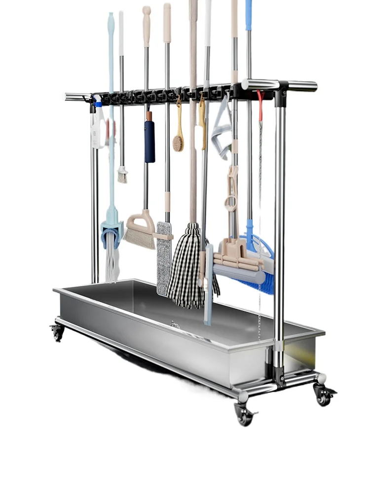 Mop rack Stainless steel mobile floor commercial storage Mop rack Special rack for cleaning and hygiene tool workshop