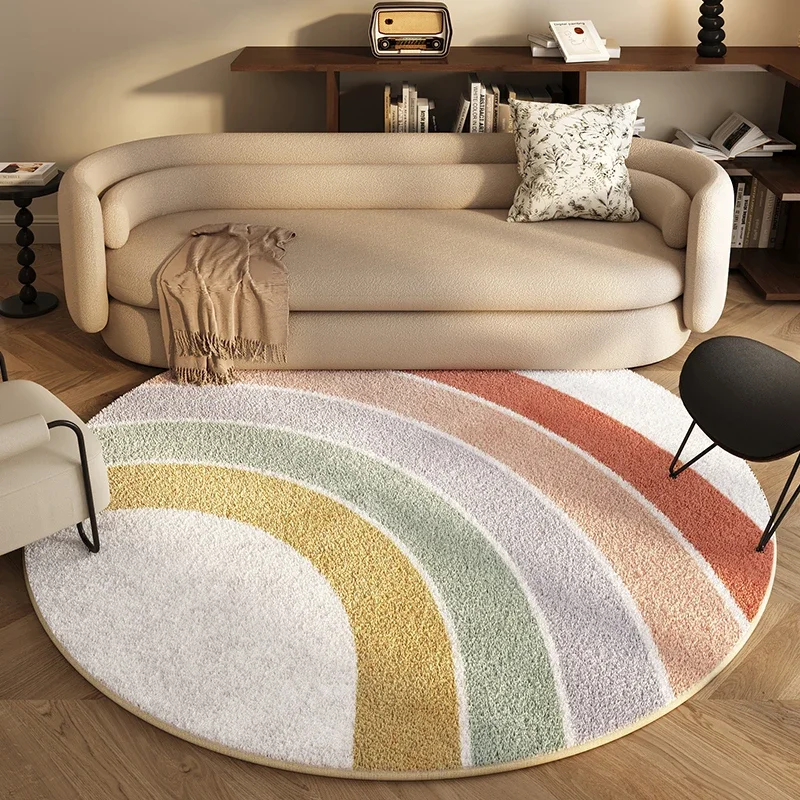 Cream Style Bedroom Decor Round Carpet Fluffy Soft Lounge Rug Modern Simple Carpets for Living Room Washable Plush Cloakroom Mat