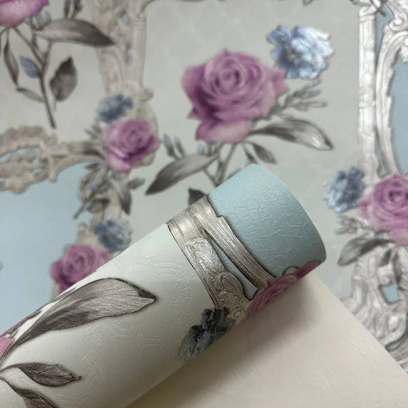 Teal Color Photowall Rose Flower Wallpaper Retro Floral PVC Wall Paper Roll Bedroom Backdrop Decor, Teal,Black,Green