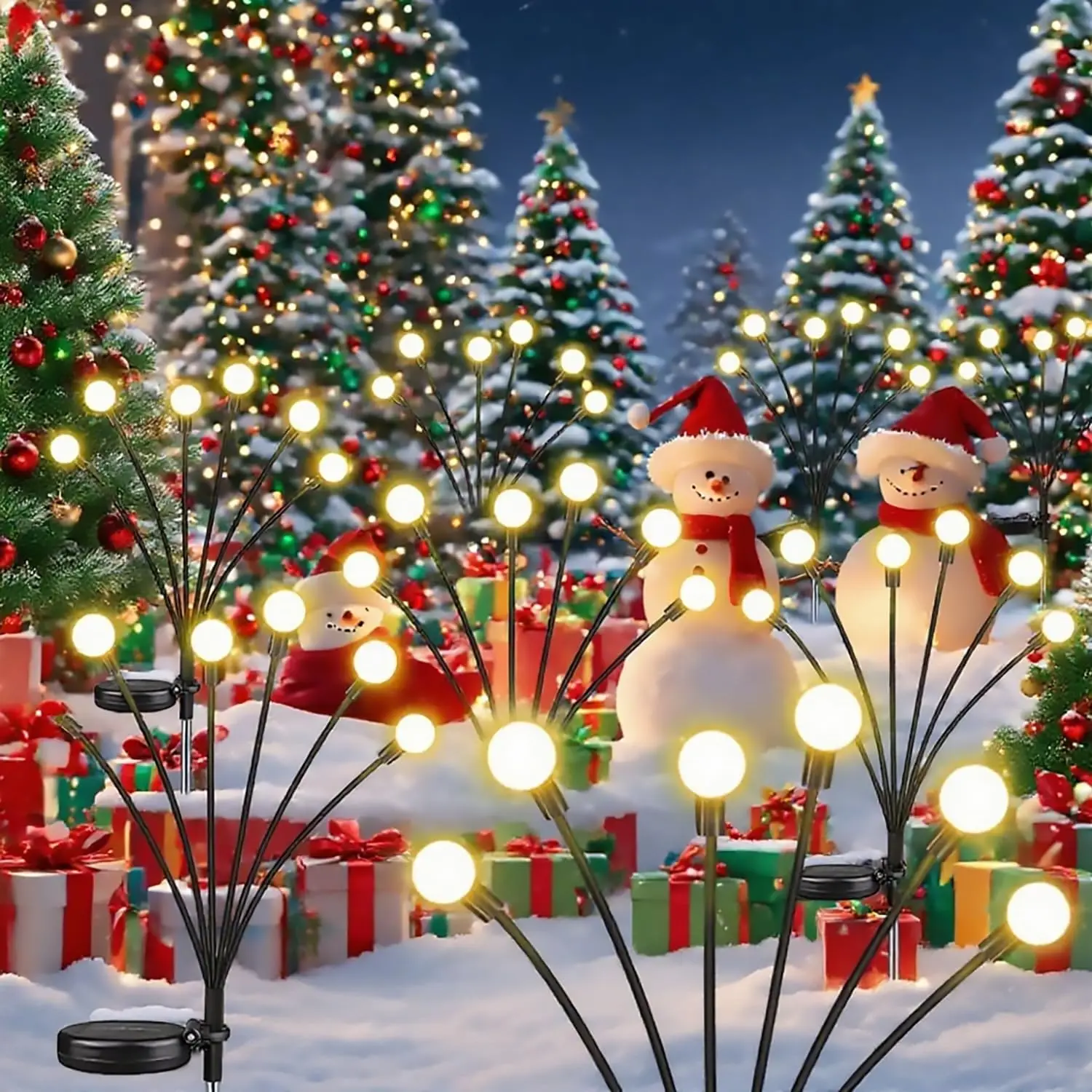 태양광 정원등 야외 방수 6개입 유연한 티타늄 와이어 반딧불이 조명 파티오 마당 산책로용