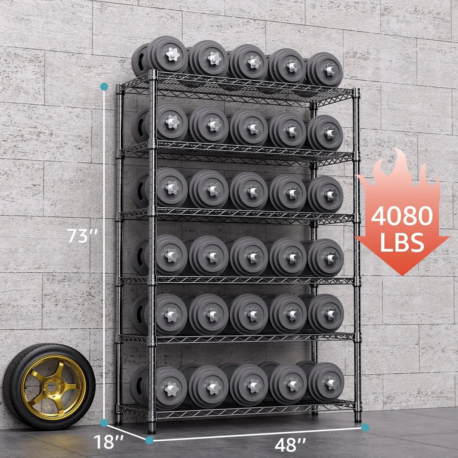 4080 lbs Stahl-Lagerregal, 6-stufiges Mehrzweckregal, Stahl-Organizer, Drahtregal für Zuhause, Küche, Büro, Garage