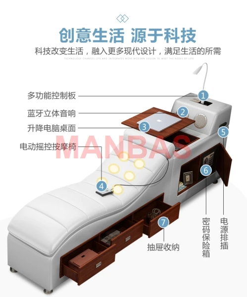 Letto multifunzionale King/Queen Size Tech Smart Beds Ultimate Camas TATAMI Massage Lit letto imbottito in vera pelle con Audio