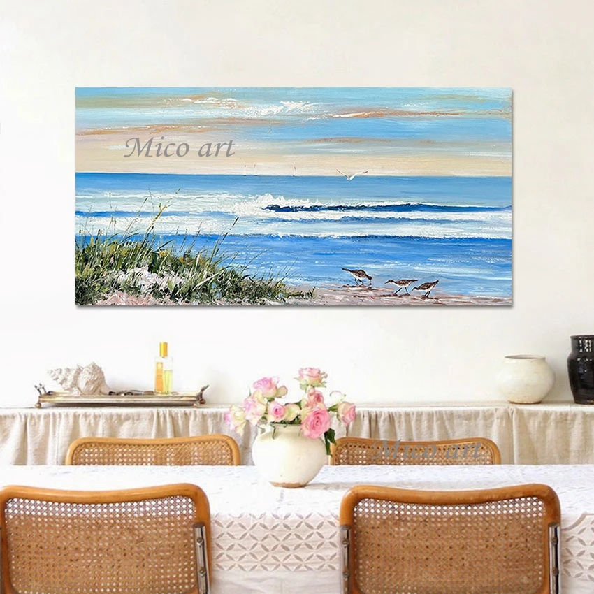 

Chinese Landscape Painting Seascapes 3d Hand Painted Artwork Wholesale Cheap Beach Abstract Canvas Picture Wall Art Unframed