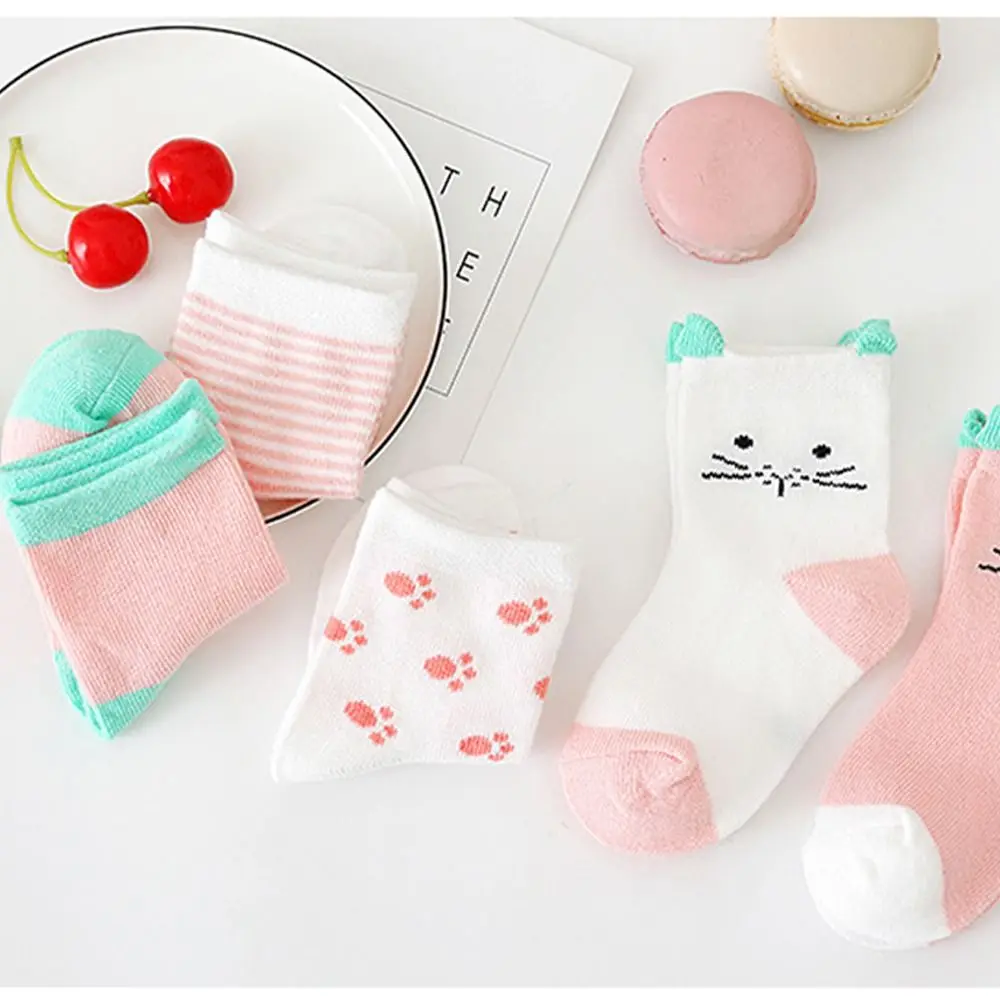 5 Pairs/Lot Cartoon Baby Socks Cute Cat Animal Cotton Newborn Children\'s Socks Girl Kids Boy Soft Knit Toddler Sleeping Socks