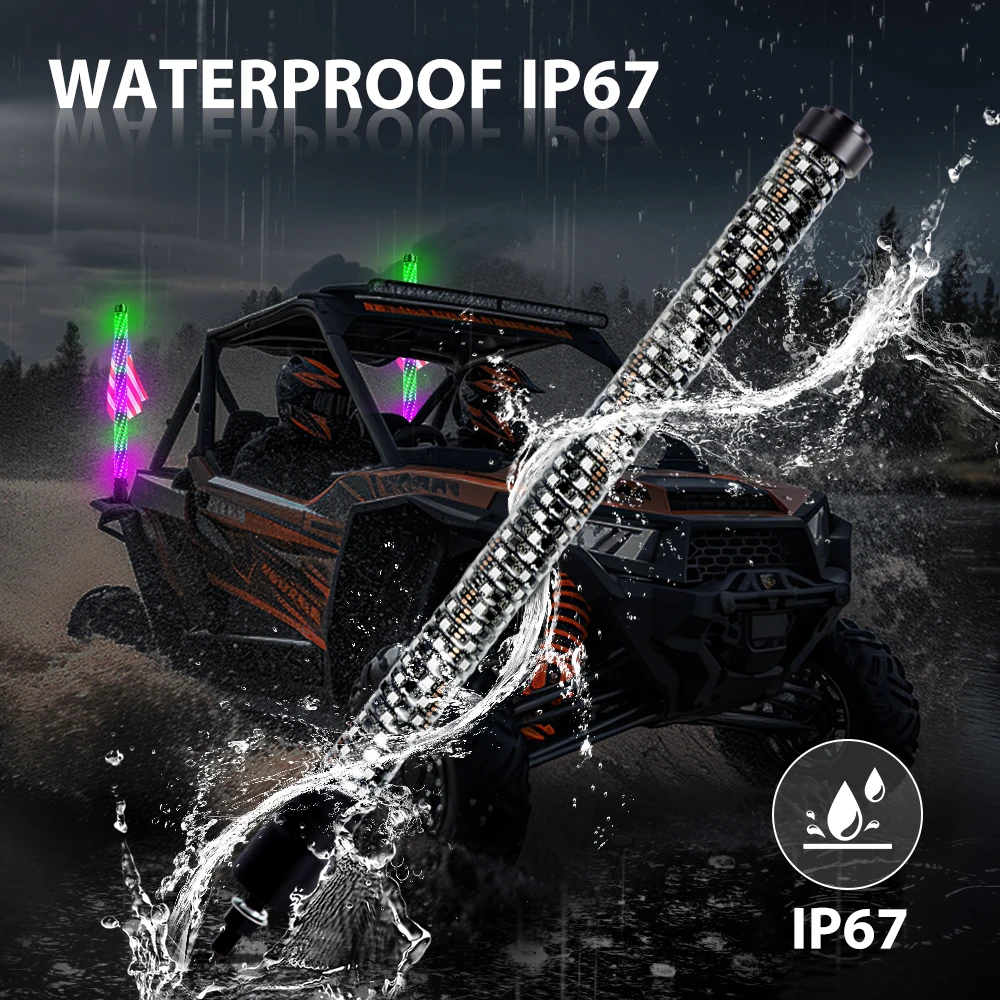 0.4M/1.31FT RGB Fat Spiral LED Whip Lights Bluetooth APP and Remote Control Flagpole Lamp for Truck Offroad ATV UTV Polaris RZR