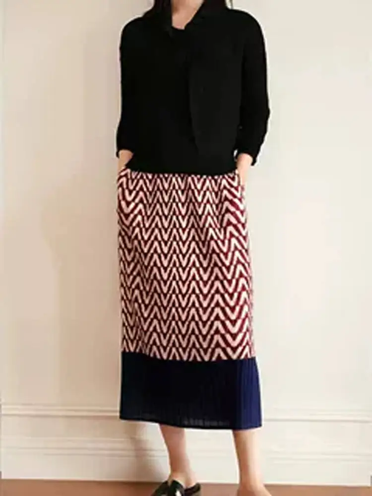 Casual Printed High Waist Slimming Half-length Skirt Pleated Straight Cut Long Dress Versatile Summer New Arrival Three House...