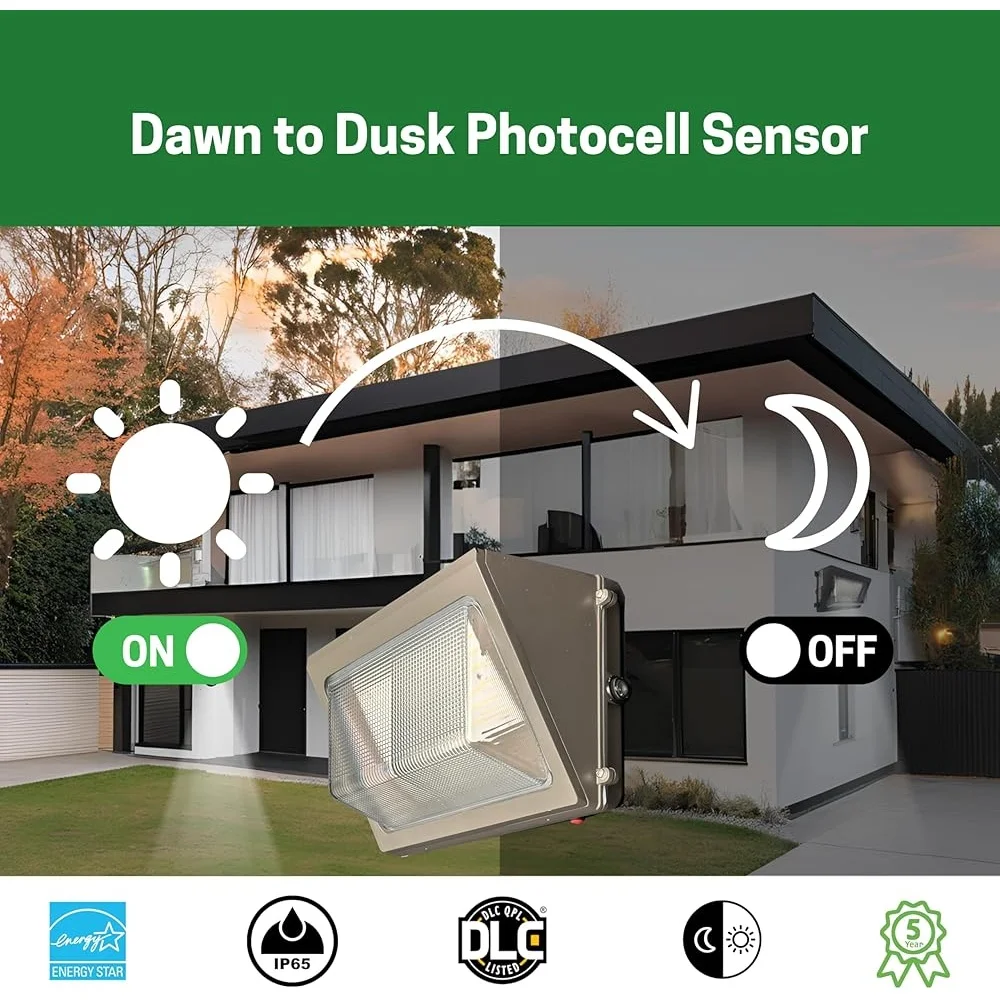 60 واط الجدار حزمة الضوء مع بطارية احتياطية للطوارئ 7800lm IP65 مقاوم للماء الغسق إلى الفجر الكهروضوئية الإضاءة الأمنية في الهواء الطلق