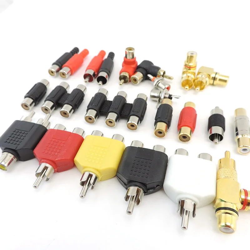 2pcs RCA Male female to 2rca 3rca male Female RCA Connector Splitter Adapter AV Video Audio T Plug RCA 2 3 way right angel s1