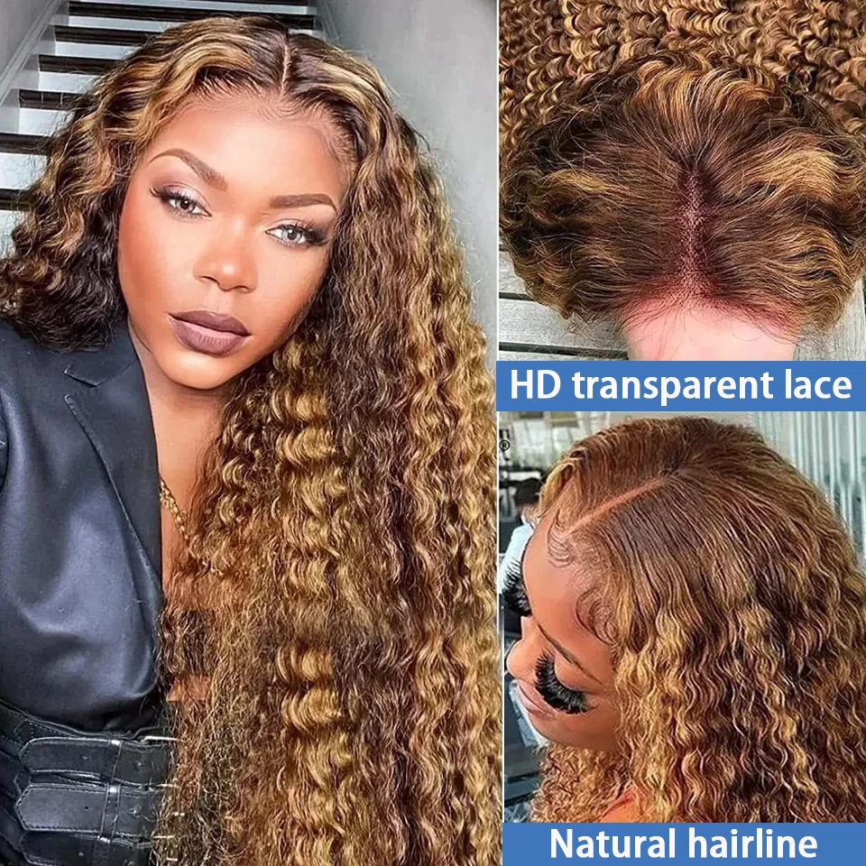 Peruca frontal colorida do laço da onda profunda para mulheres, perucas brasileiras do cabelo humano, destaque, ombre, remy, 13x4, 4, 27, 30"