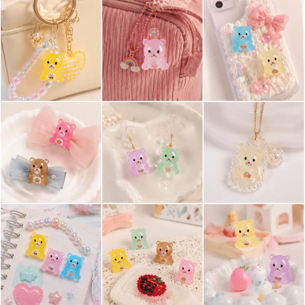 Phone Accessories Icon - Durchsichtige Gummibärchen-Harzanhänger mit niedlichen Bauchsymbolen in
