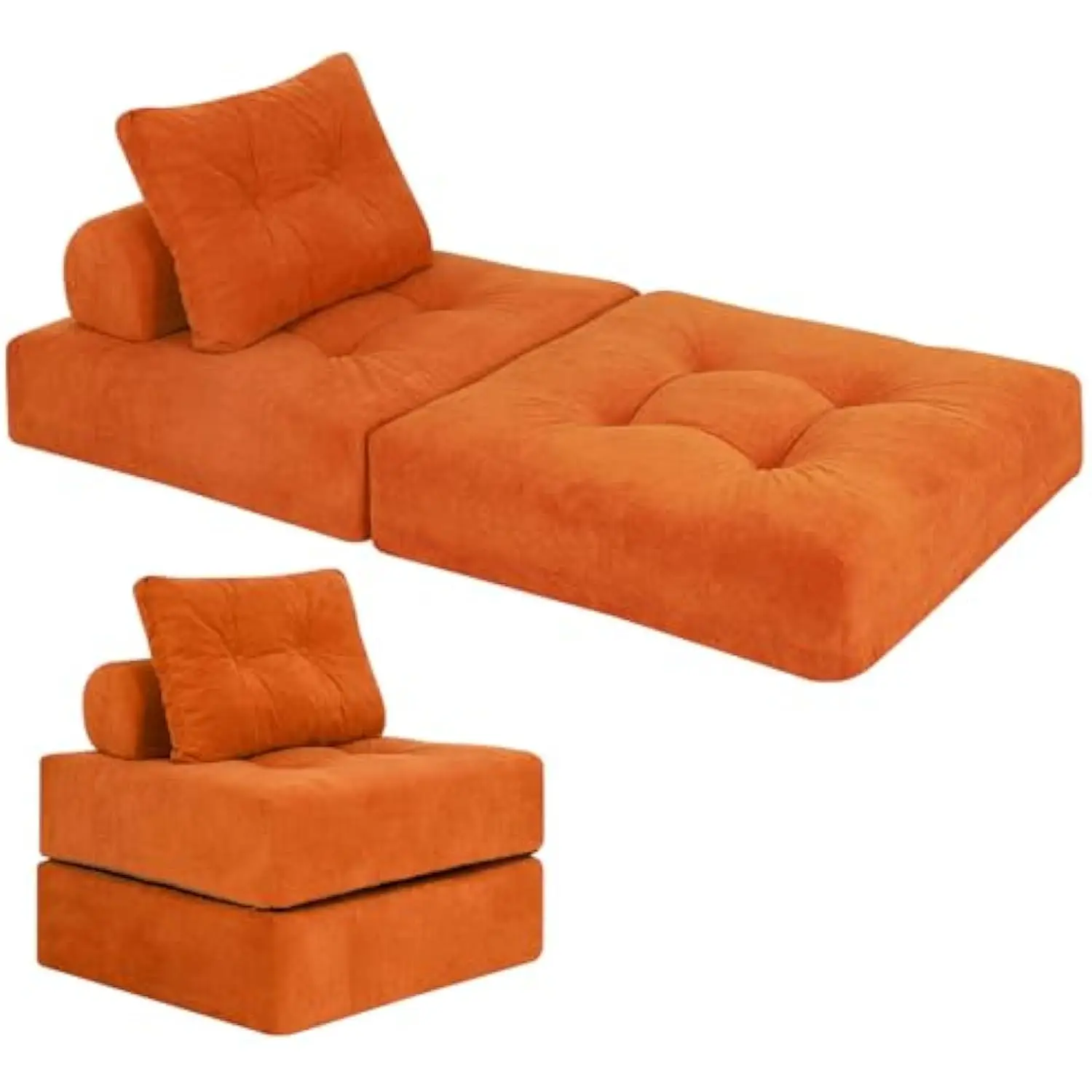 

Convertible Futon Sofa Bed with Pillow – Multi-Function Foam Sleeper Chair, Space-Saving Sofa for Living & Bedroom, Soft F