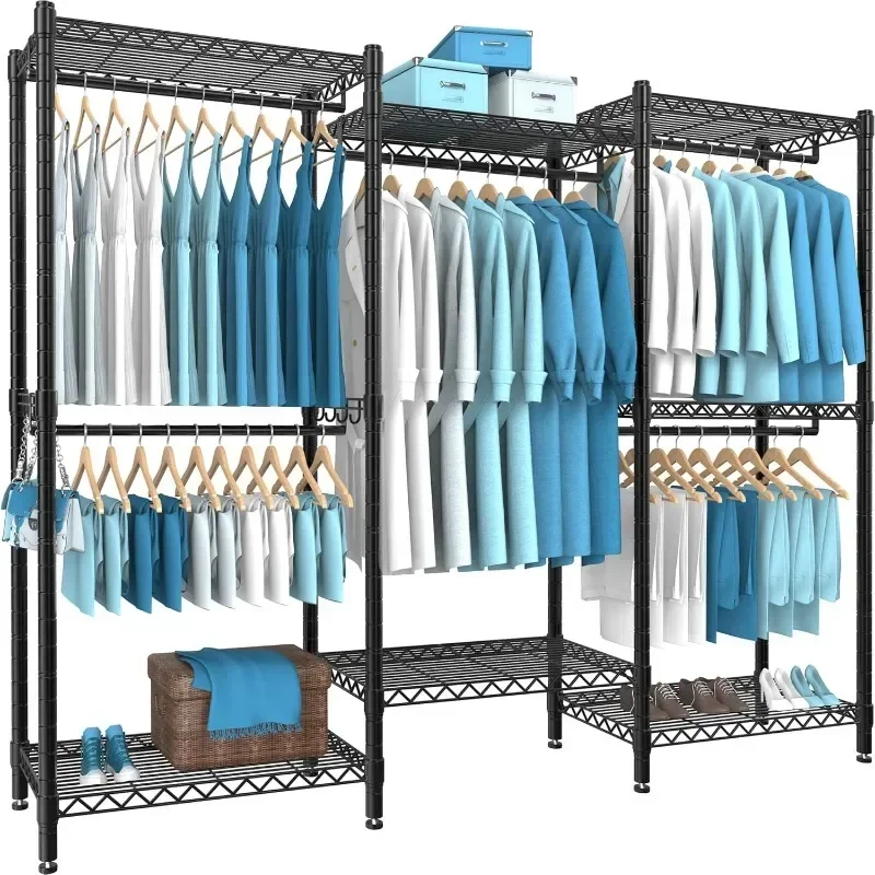 Hot Sellers.Portable Wardrobe Rack, 7 Tiers Extra Large Clothing Racks Metal with 5 Hanging Rods,.NEW