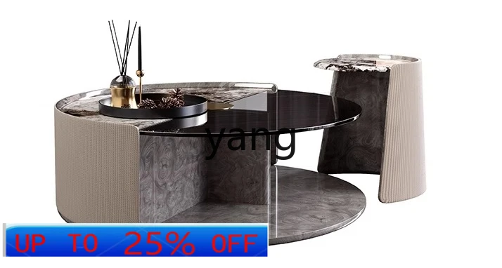 

LMM Italian minimalist snow mountain flying fox natural luxury stone coffee table combination living room household round