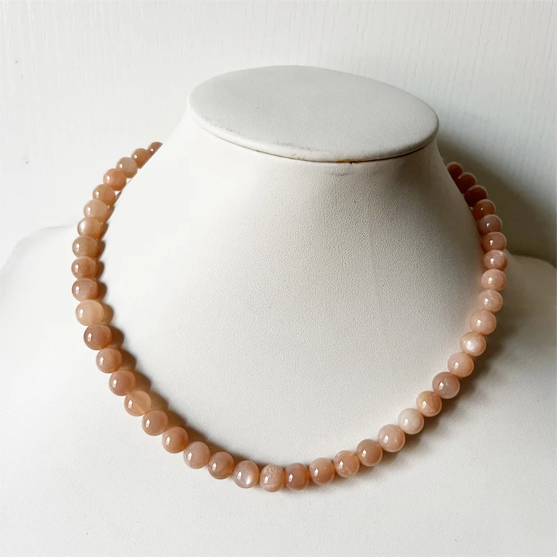 8MM Sunstone Necklace A Garde Vintage Natural Stone Jewelry Noble Elegant Exquisite Bead Chain Choker Collier