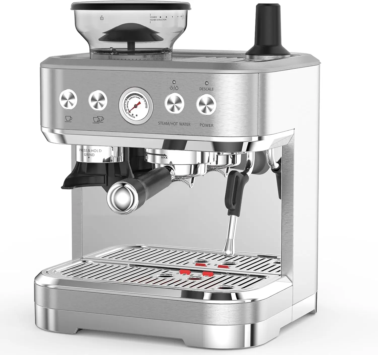 Espresso Machine with Built-In Grinder and Milk Frother, 15 Bar Cappuccino and Latte Maker, Gift for Coffee Enthusi