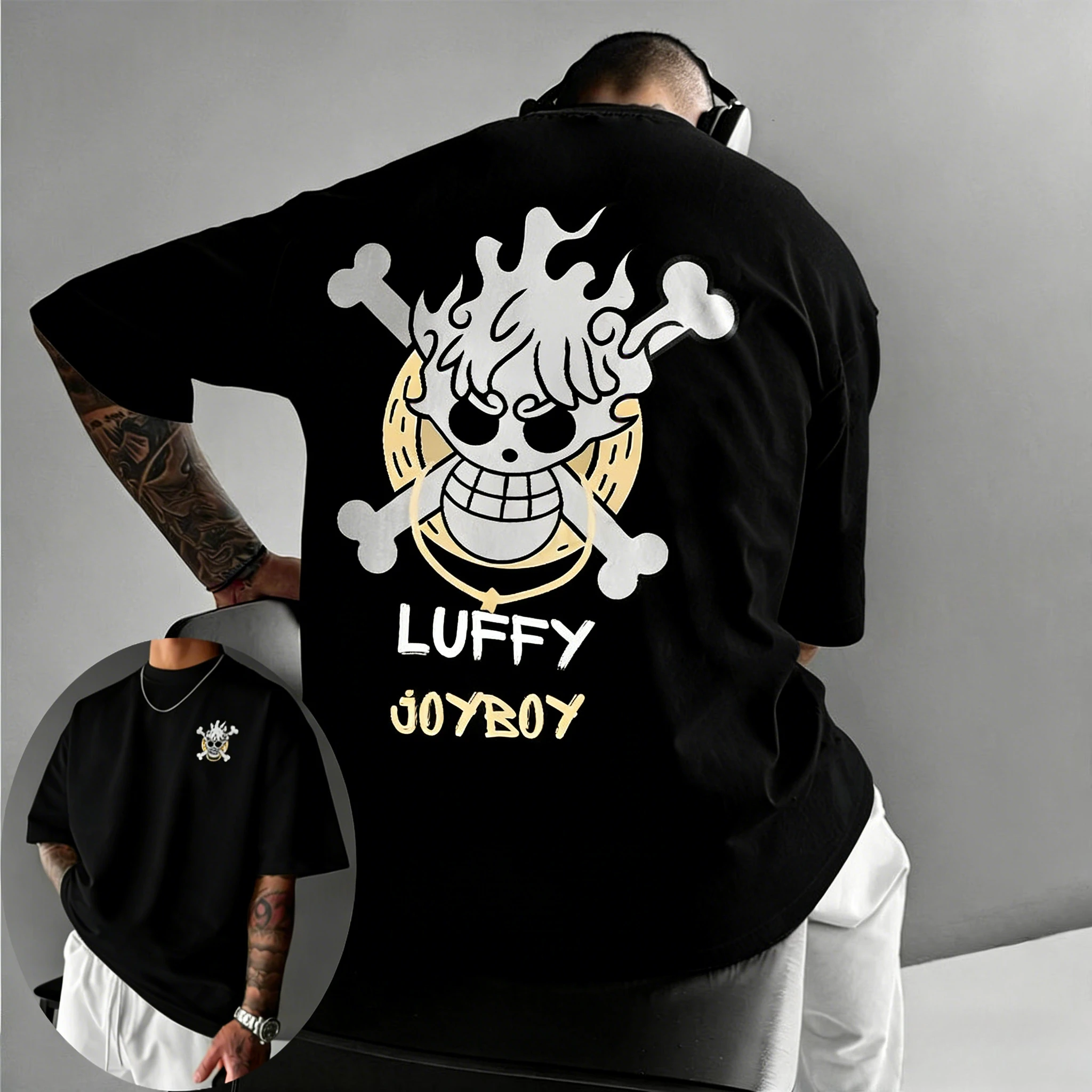 قطعة واحدة لوفي للرجال والنساء 2026 صيف جديد أنيمي Harajuku مزدوجة الوجهين مطبوعة الأمريكية عادية الوالدين والطفل #1