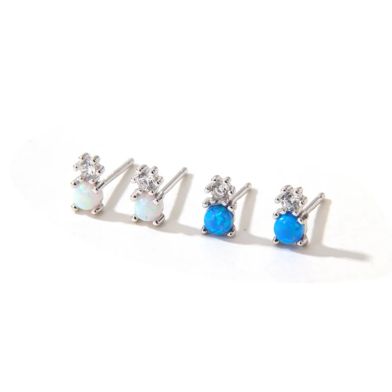925 Sterling Silver Minimalist Simulation Opal Zircon Earrings for Women Fashionable Versatile Jewelry