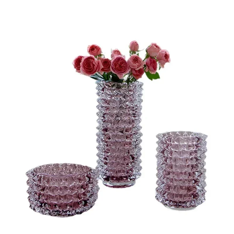 

Light luxury Italian crystal purple straight tube handmade glazed flower ware model room designer recommends soft decoration