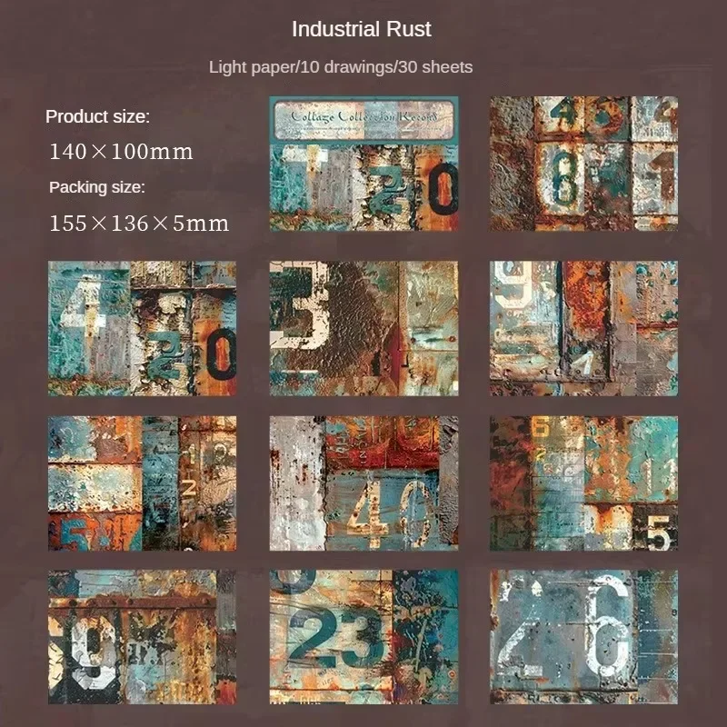 30Pcs Material Paper Collage Collection Vintage Handbook Material Backing Notebooks Writing DIY Scrapbooking cut 155X136mm