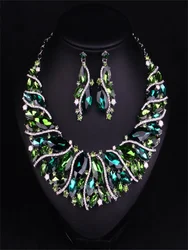 High density alloy glass crystal earrings necklace set  High-grade electroplated alloy jewelry for woman