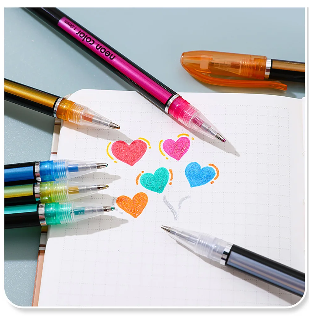 12/24Pcs Metallic Glitter Farben Gel Stifte Für Schule Büro Erwachsene Malbuch Zeitschriften Zeichnung Kunst Marker Förderung stift – Detail 5