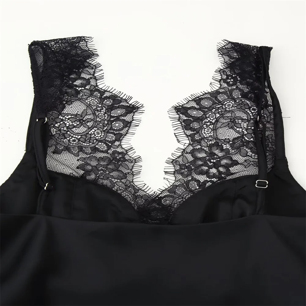 Autumn New Women's Fashion Lace Satin Texture Top and Splicing Lace Bow Mini Skirt