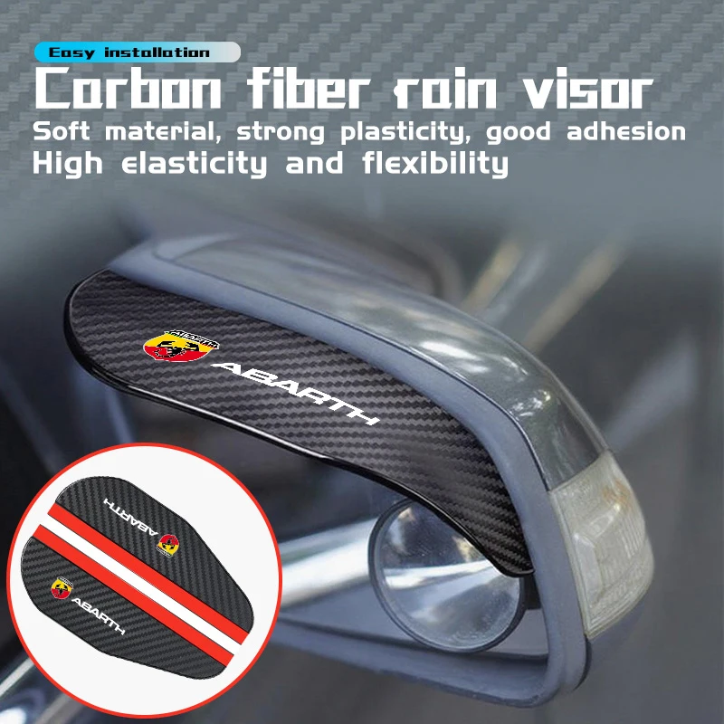Para abarth 2 pçs de fibra carbono espelho retrovisor do carro chuva sobrancelha adesivo fr fiat 500 seicento siena stilo tipo uno ducato doblo