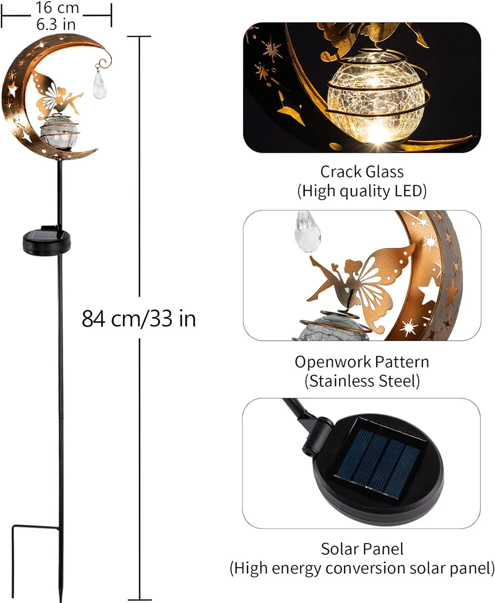 Садовая лампа, водонепроницаемый декоративный светильник на солнечной батарее, в виде Луны и ангела, для дорожек, газона, внутреннего дворика