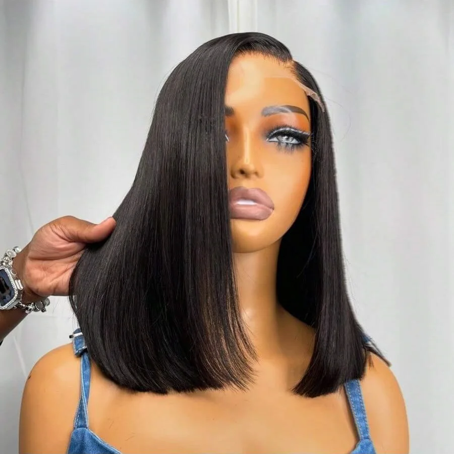 200% 14 بوصة قصيرة مستقيم بوب شعر مستعار 13*4 HD الدانتيل الشفاف أمامي خصلات الشعر المستعار الإنسان قبل قطعها البرازيلي الشعر البشري للنساء #3