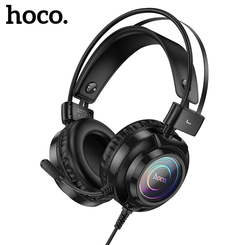 

HOCO Gaming Wired Headphone with Dynamic RGB Light Gaming Noise Reduction Microphone Earphone For Computer PC Gamer 50MM Driver