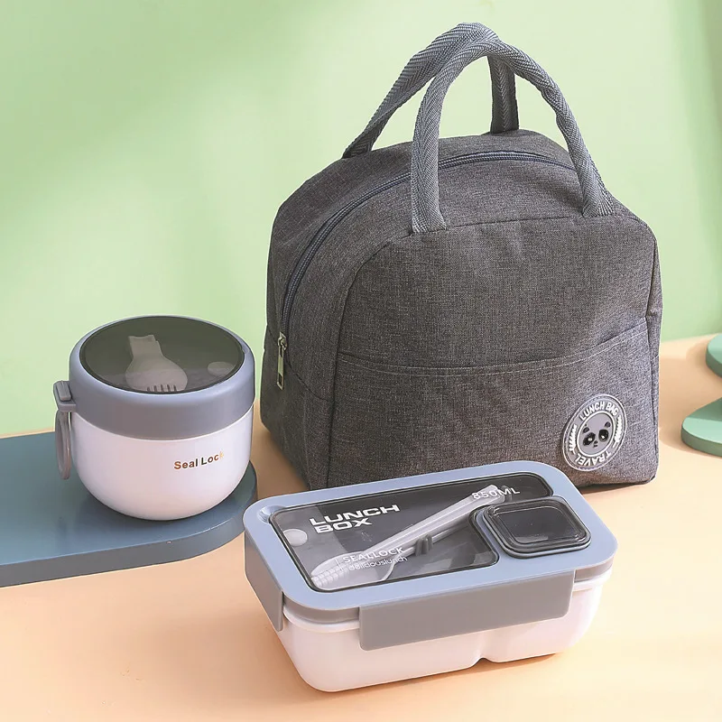 3pcs Lunch Box, Portable And Leak Proof Storage Box With Lid And Thermal Bag, Large Simple Food Storage Bag, For Back To School