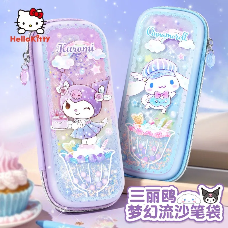 

Kuromi Sanrio Hello Kitty Glitter Pencil Case Cute Girls Stationery Box Student Organizer Small volume, large capacity