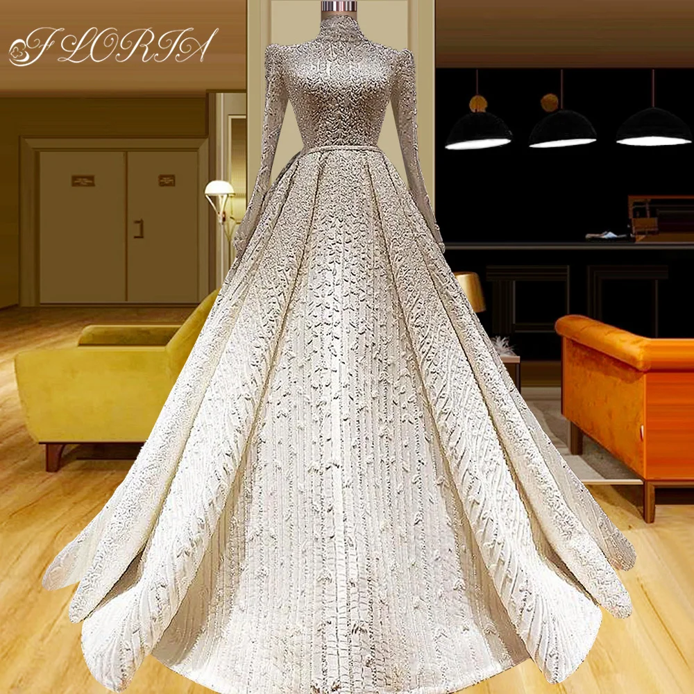 

Luxury Full Handsewing Beadings Pearls Wedding Dress Dubai Muslim Bride Dresses Middle East Women vestido de noiva Elegantes