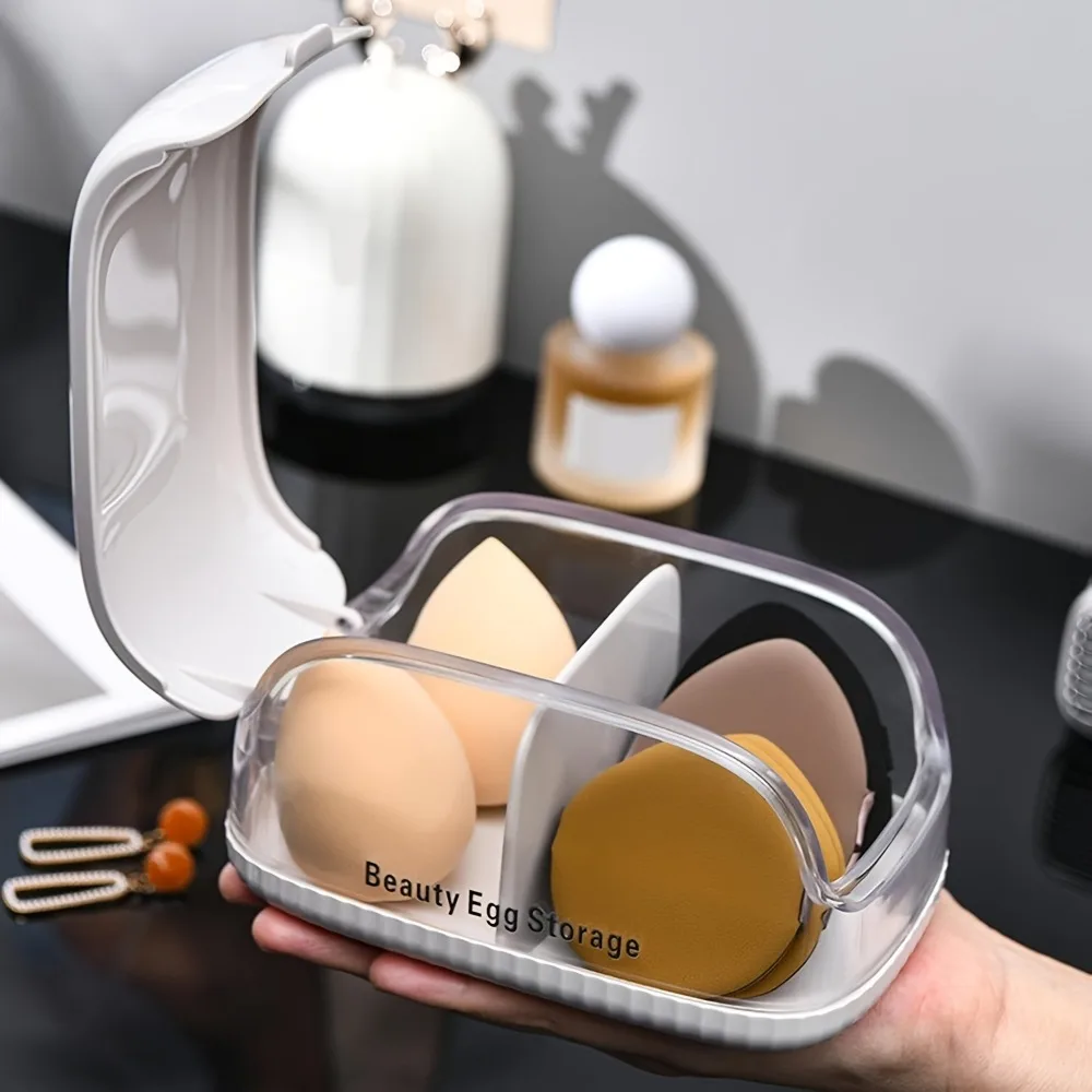 Dual Compartment Beauty Sponge Storage Box Transparent Lid Makeup Blender Holder Dustproof Divided Cosmetic Puff Organizer Case view 5