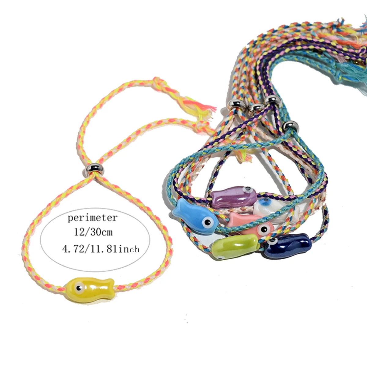 10pc Handmade Ceramic Fish Bracelet Set, Boho Charm Gift