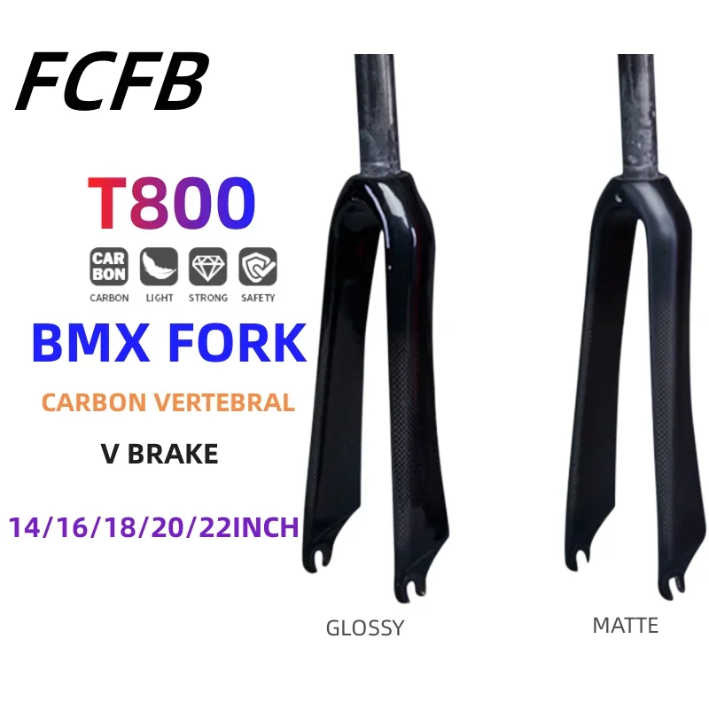 BMX Fork full Carbon Fiber Fork Bike Folding Bicycle Front Fork Parts V Brake 14 16 18 20 22inch Axle width 74mm or 100mm