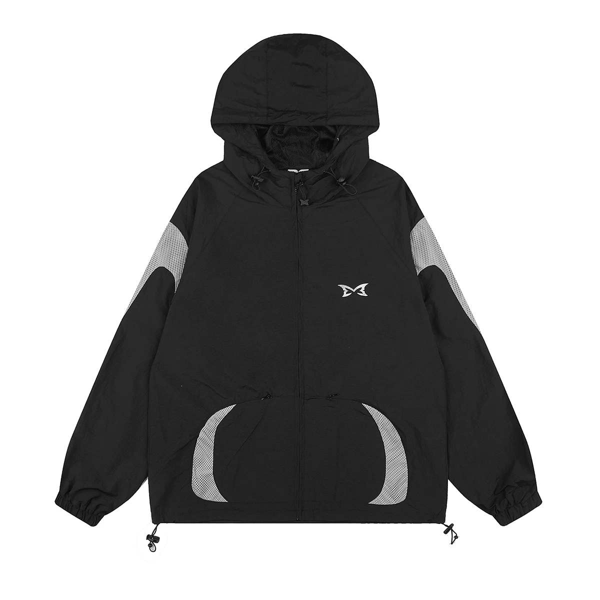 Butterfly Embrodiery Windbreaker Zipper Hooded Jacket for Men and Women Contrast Color Vintage Patchwork Autumn Coat Oversized