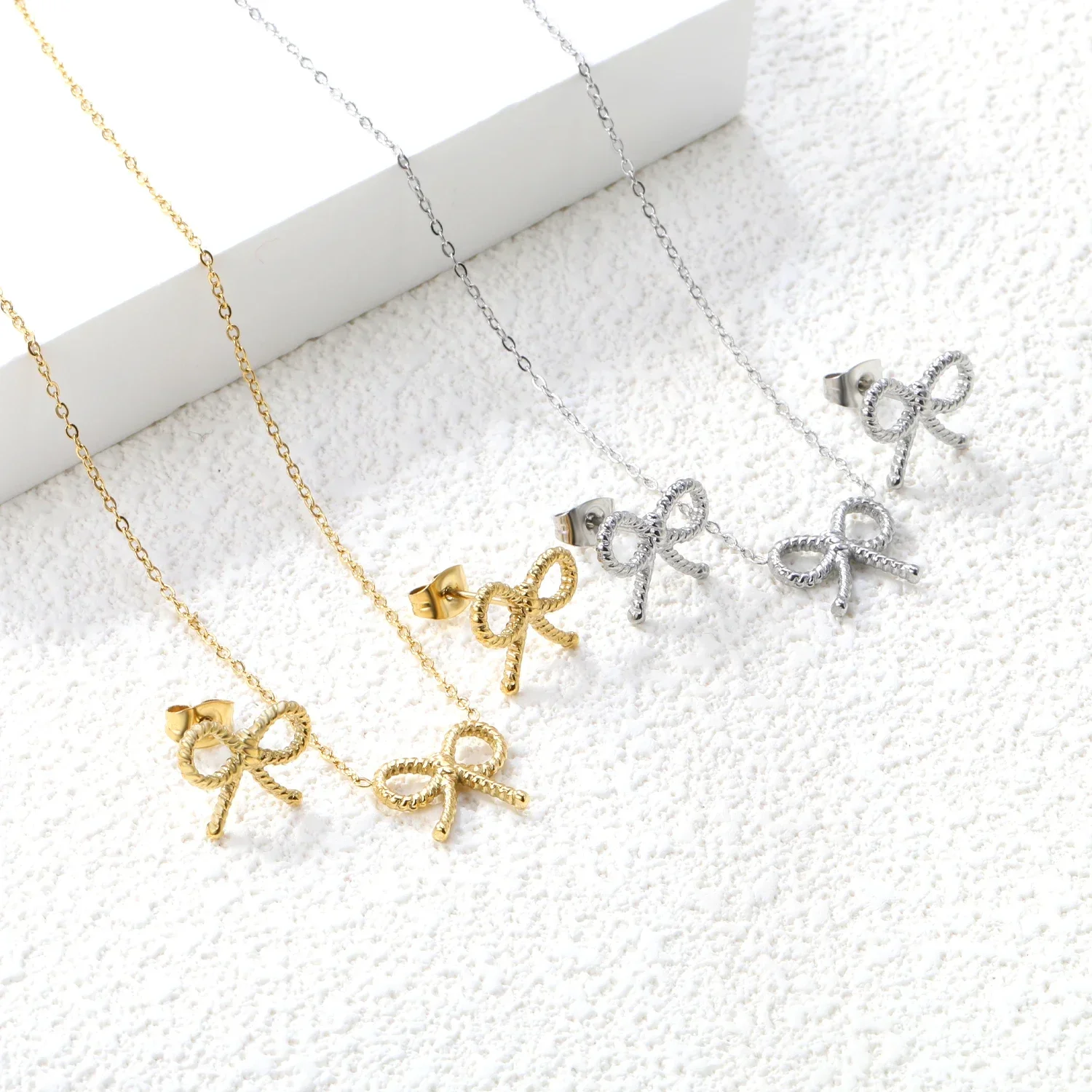 LUXUSTEEL Simple Heart Pendants Necklace Earring Sets For Women Girl Stainless Steel Set Chain Necklace Ear ring Jewelry Gift